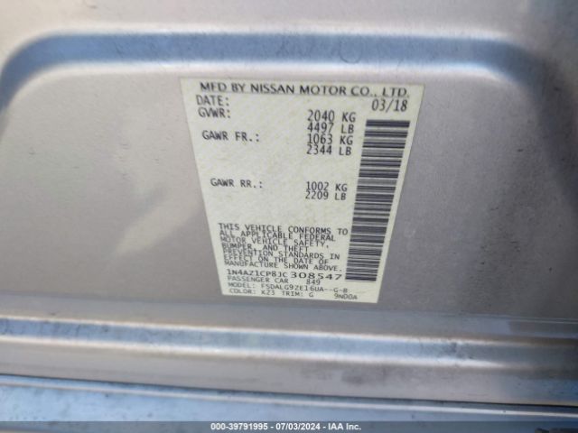 1N4AZ1CP8JC308547 Nissan Leaf Sl