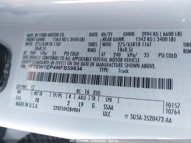 Ford F-150 Xlt 2021 1FTEW1EP4MFB59834 Image 9