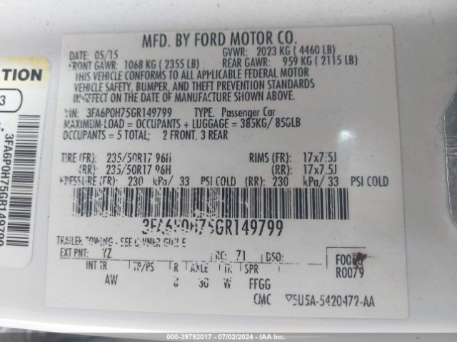 3FA6P0H75GR149799 Ford FUSION SE