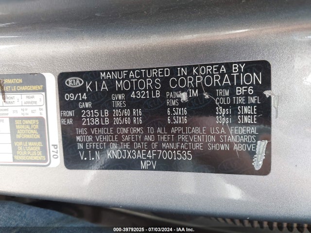 KIA Soul Ev + 2015 KNDJX3AE4F7001535 Image 8