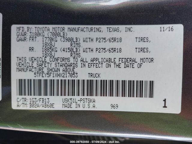 5TFEY5F1XHX217053 Toyota Tundra Sr5 5.7l V8