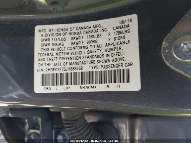 2HGFC2F76JH588258 Honda CIVIC EX