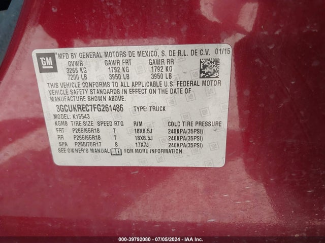 Chevrolet Silverado 1500 2lt 2015 3GCUKREC7FG261486 Image 9