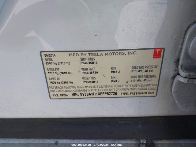 5YJSA1H1XEFP52726 Tesla Model S P85