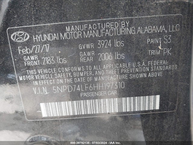 Hyundai ELANTRA SE 2017 5NPD74LF6HH197310 Image 9