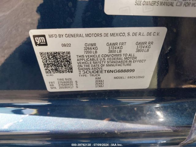 3GCUDEET6NG688899 Chevrolet Silverado 1500 4wd  Short Bed Rst
