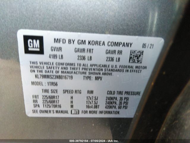 KL79MMS23NB016719 Chevrolet Trailblazer Fwd Ls