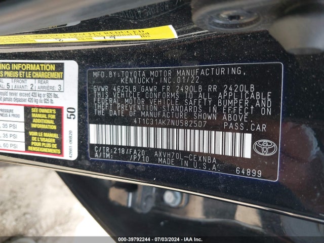 Toyota Camry Le Hybrid 2022 4T1C31AK7NU582507 Image 9