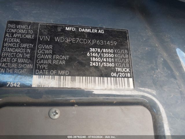 WD3PE7CDXJP631459 Mercedes-Benz Sprinter 2500 Standard Roof V6