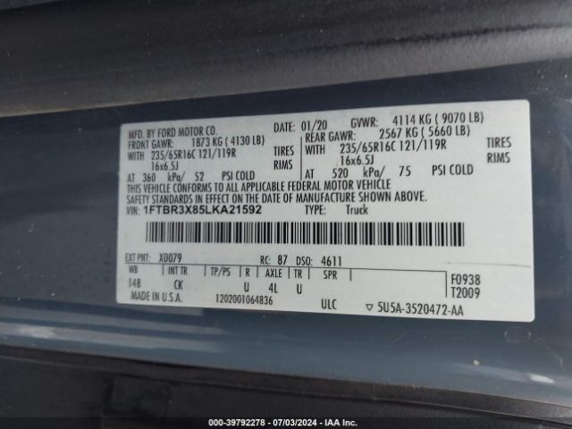 1FTBR3X85LKA21592 Ford Transit-250 Cargo Van