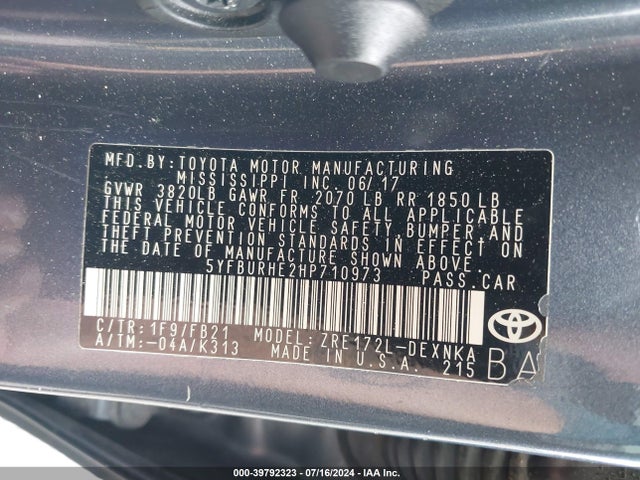 Toyota COROLLA LE 2017 5YFBURHE2HP710973 Image 9