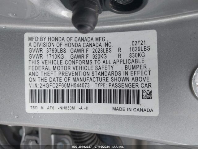 2HGFC2F60MH544073 Honda Civic Lx
