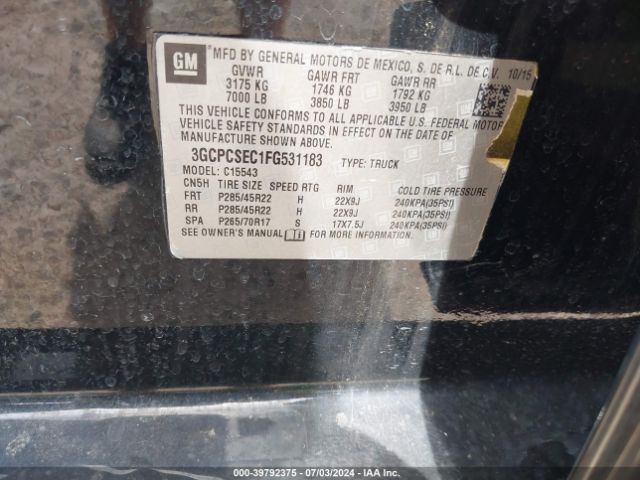 3GCPCSEC1FG531183 Chevrolet Silverado 1500 1lz