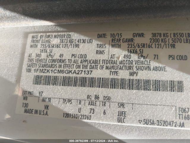 1FMZK1CM6GKA27137 Ford Transit-150 Xl