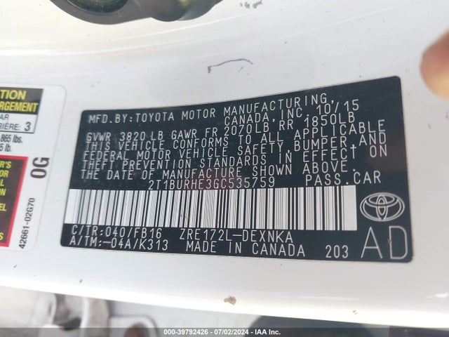 Toyota COROLLA LE 2016 2T1BURHE3GC535759 Image 9