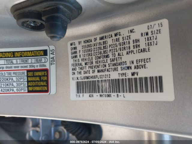 5J6RM3H96FL021212 Honda Cr-v Touring