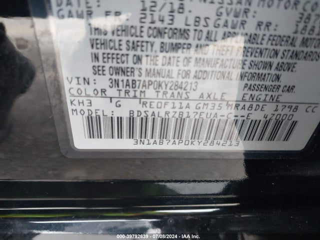 Nissan SENTRA SR 2019 3N1AB7AP0KY284213 Image 9