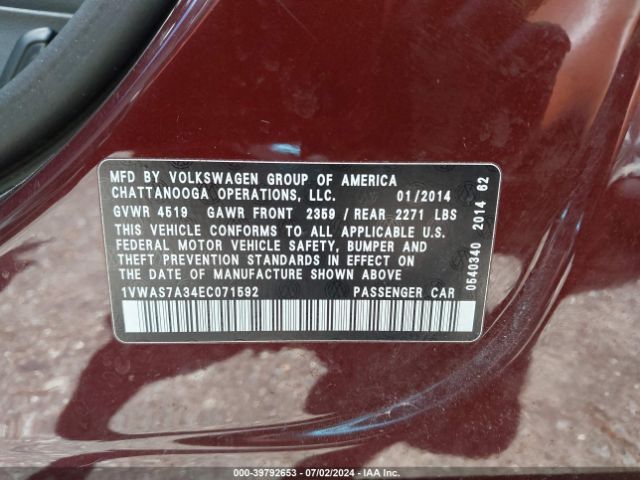 1VWAS7A34EC071592 Volkswagen Passat 1.8t Wolfsburg Edition