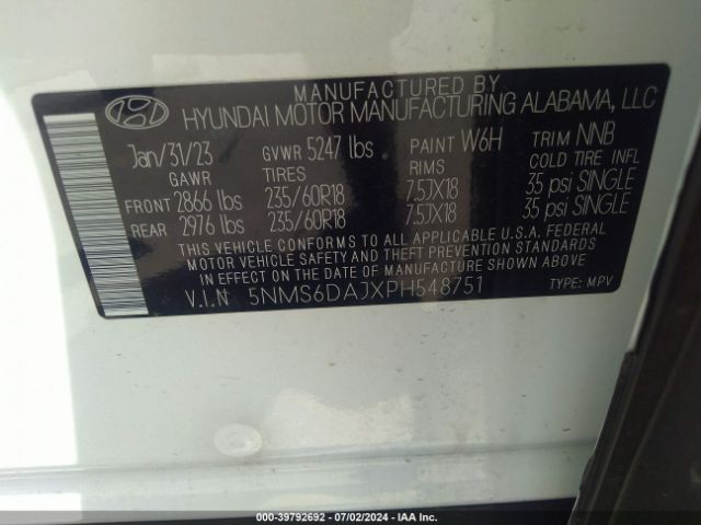 5NMS6DAJXPH548751 Hyundai Santa Fe Xrt