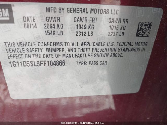 1G11D5SL5FF104866 Chevrolet MALIBU 2LT