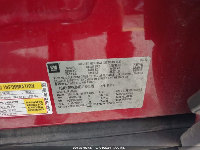 1GKKRPKD4EJ188549 GMC Acadia Sle-2