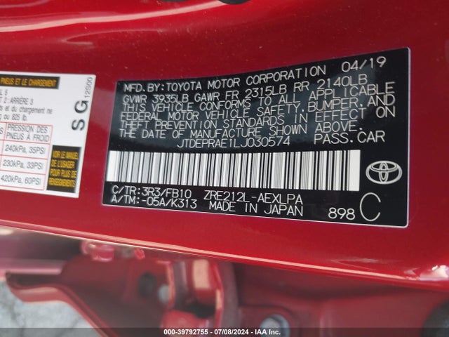 Toyota COROLLA LE 2020 JTDEPRAE1LJ030574 Image 9