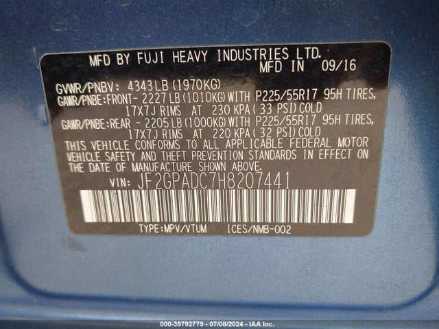 Subaru Crosstrek 2.0i Premium 2017 JF2GPADC7H8207441 Image 9