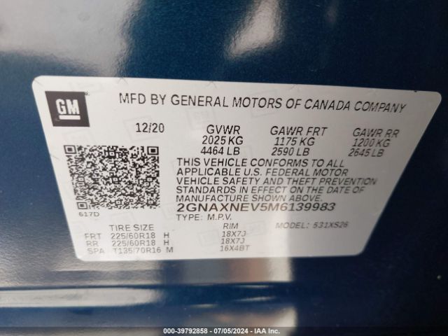 2GNAXNEV5M6139983 Chevrolet Equinox Fwd Premier