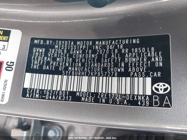 Toyota COROLLA LE 2019 5YFBURHE7KP857278 Image 9