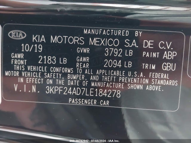KIA Forte Lxs 2020 3KPF24AD7LE184278 Image 9