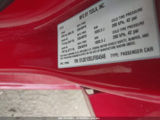 5YJ3E1EB2JF054546 Tesla Model 3 Long Range/performance