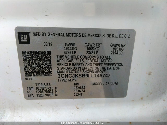Chevrolet Trax Fwd Ls 2020 3GNCJKSB9LL148747 Image 9