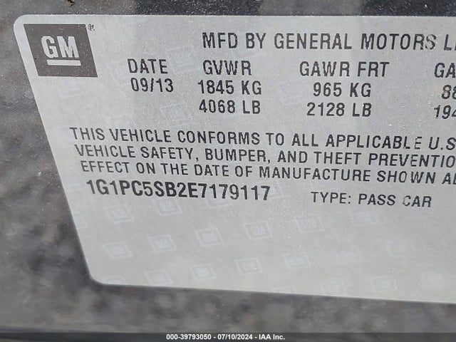 Chevrolet Cruze 1lt Auto 2014 1G1PC5SB2E7179117 Image 9
