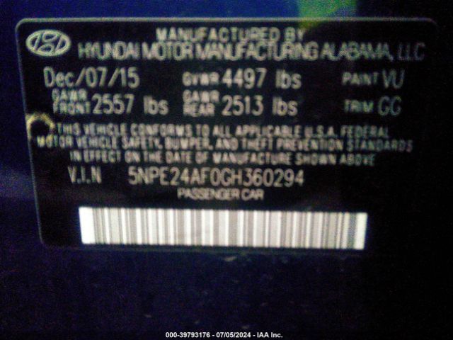 5NPE24AF0GH360294 Hyundai SONATA SE
