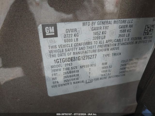1GTG6DE31G1276277 GMC CANYON SLT