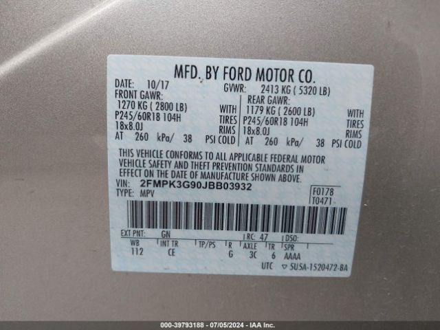 2FMPK3G90JBB03932 Ford EDGE SE