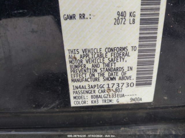 1N4AL3AP1GC173730 Nissan Altima 2.5/2.5 S/2.5 Sl/2.5 Sr/2.5 Sv