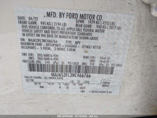MAJ6S3FL3NC466766 Ford ECOSPORT S