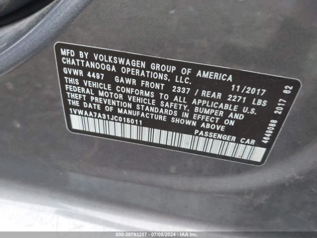 1VWAA7A31JC015011 Volkswagen Passat 2.0t R-line/2.0t S