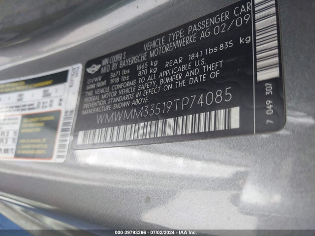 2009 MINI COOPER S CLUBMAN WMWMM33519TP74085 Photo 8