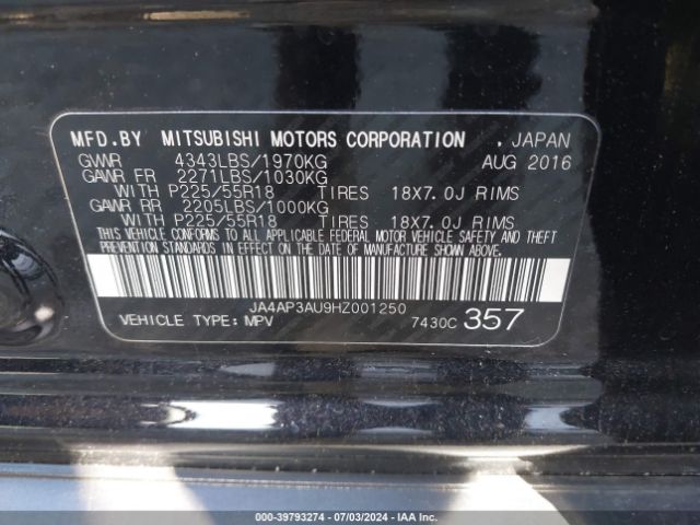 2017 MITSUBISHI OUTLANDER SPORT JA4AP3AU9HZ001250 Photo 8