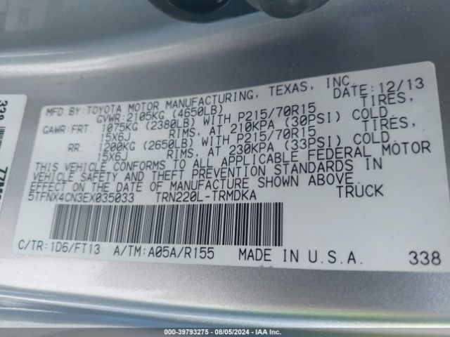 5TFNX4CN3EX035033 Toyota Tacoma