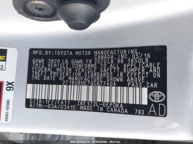 Toyota COROLLA L 2016 2T1BURHE7GC677404 Image 9