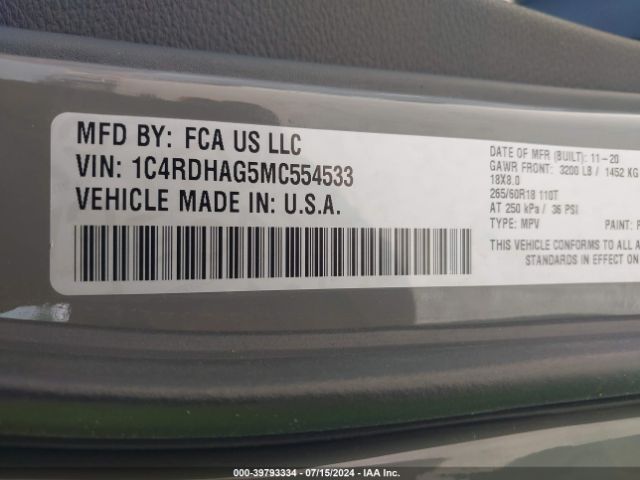 1C4RDHAG5MC554533 Dodge Durango Sxt Plus Rwd