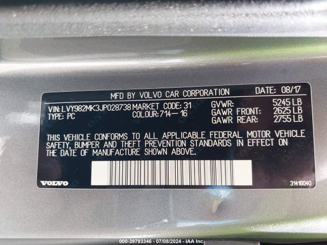 Volvo S90 T5 Momentum 2018 LVY982MK3JP028738 Image 9