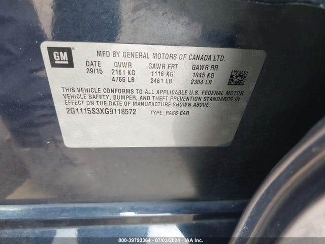 Chevrolet Impala 2lt 2016 2G1115S3XG9118572 Image 9