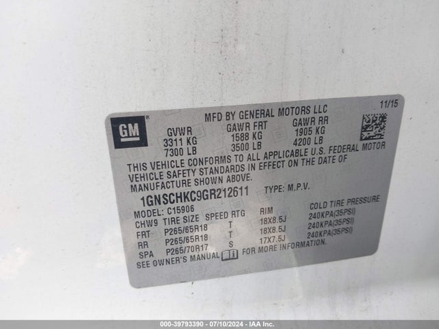 Chevrolet Suburban Lt 2016 1GNSCHKC9GR212611 Image 9