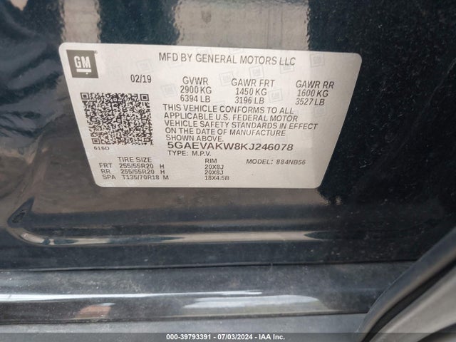 5GAEVAKW8KJ246078 Buick Enclave Awd Essence