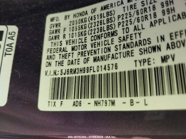 5J6RM3H99FL014576 Honda Cr-v Touring