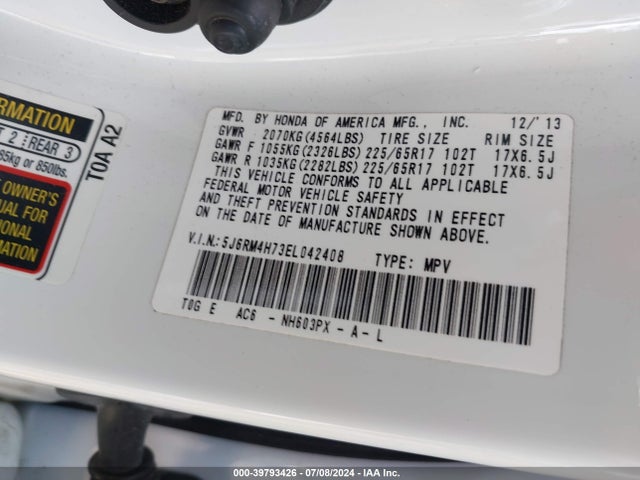 Honda Cr-v Ex-l 2014 5J6RM4H73EL042408 Image 9